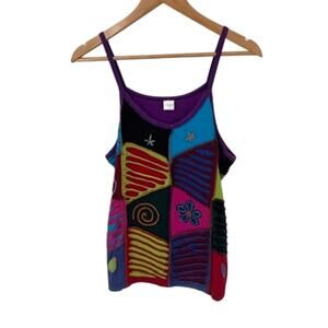Vintage Y2K‎ Ocean Queen Patchwork Hippie Festival Top Womens XL Cotton Purple
